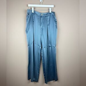 Rachel Zoe 100% Silk Pleated Pants Trousers High Waisted Wide Leg size 12 blue